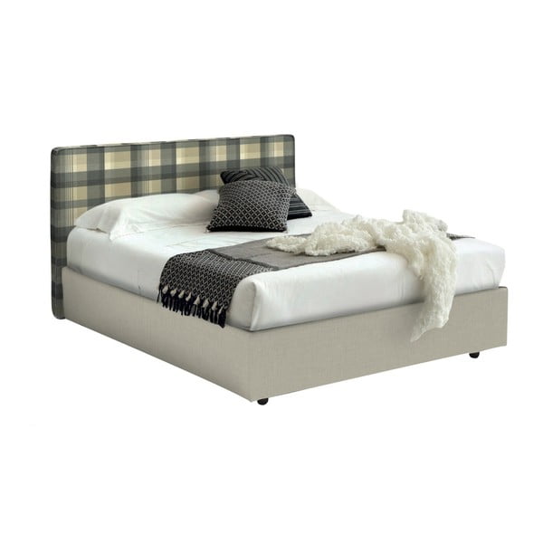 Béžová jednolůžková postel s úložným prostorem a kostkovaným potahem 13Casa Ninfea, 120 x 190 cm