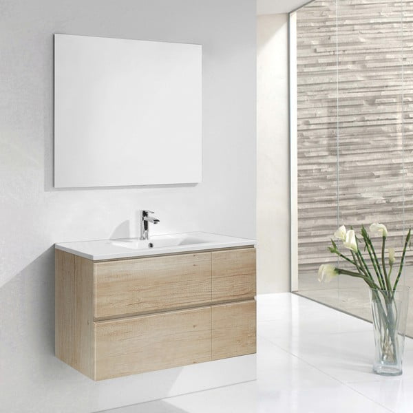 Koupelnová skříňka s umyvadlem a zrcadlem Monza, dekor dřeva, 120 cm