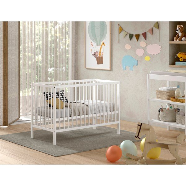 Bílá postýlka z borovicového dřeva 60x120 cm DINO – Vipack-image-1