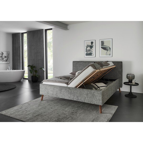 Šedá čalouněná dvoulůžková postel s úložným prostorem s roštem 160x200 cm Riva – Meise Möbel-image-3