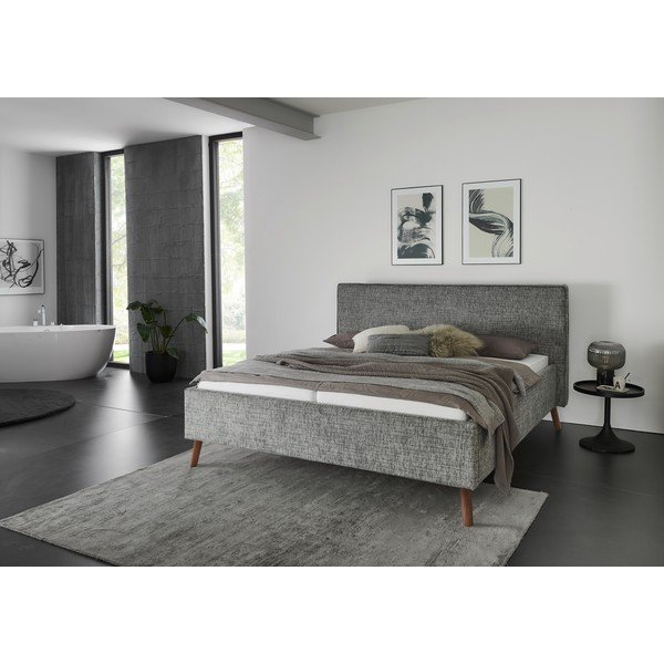 Šedá čalouněná dvoulůžková postel s úložným prostorem s roštem 160x200 cm Riva – Meise Möbel-image-1