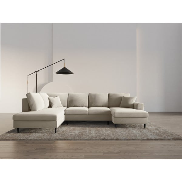 Béžová sametová rozkládací/s úložným prostorem rohová pohovka (levý roh/do "U") Kyoto – Cosmopolitan Design-image-2