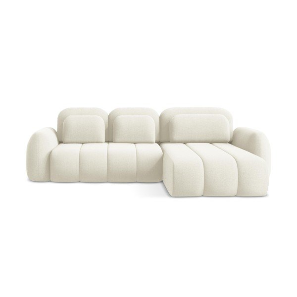 Béžová rozkládací/s úložným prostorem rohová pohovka z textilie bouclé (pravý roh/s lenoškou) Pele – Makamii