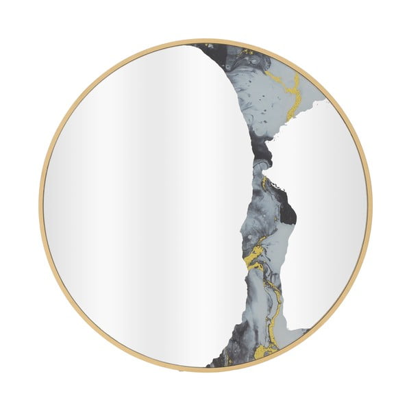Nástěnné zrcadlo se světlem v dřevěném rámu zlaté barvy InArt Metallic, ⌀ 50 cm