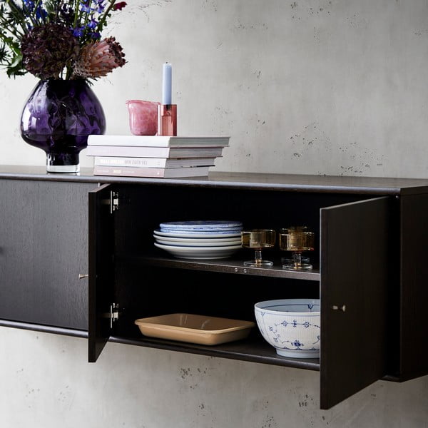 Tmavě hnědá nízká komoda v dekoru dubu 176x42 cm Mistral - Hammel Furniture-image-3