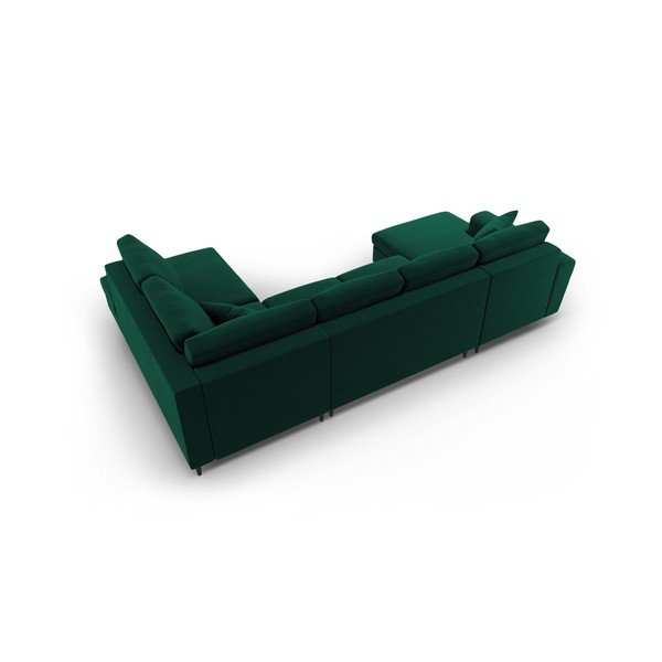 Zelená sametová rozkládací/s úložným prostorem rohová pohovka (pravý roh/do "U") Kyoto – Cosmopolitan Design-image-4