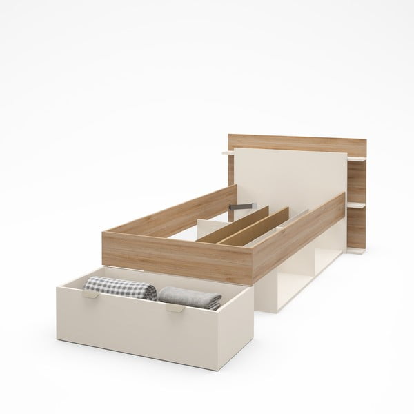 Jednolůžková postel v dekoru dubu s úložným prostorem bez roštu v bílo-přírodní barvě 90x200 cm Albo – Marckeric-image-4