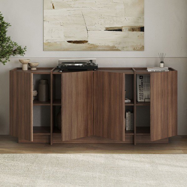 Komoda v dekoru ořechu s dírou na kabely v tmavě přírodní barvě 180x80x45 cm Dorma – Kalune Design-image-2