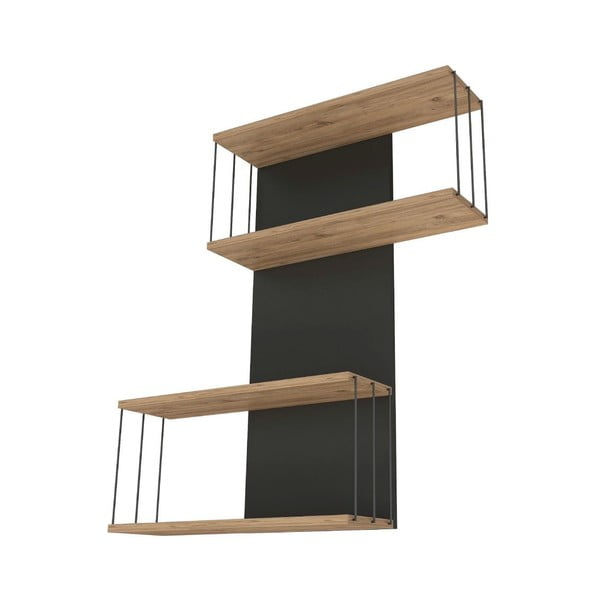 Patrová police v dekoru borovice v antracitové a přírodní barvě 65 cm Destan – Kalune Design-image-3