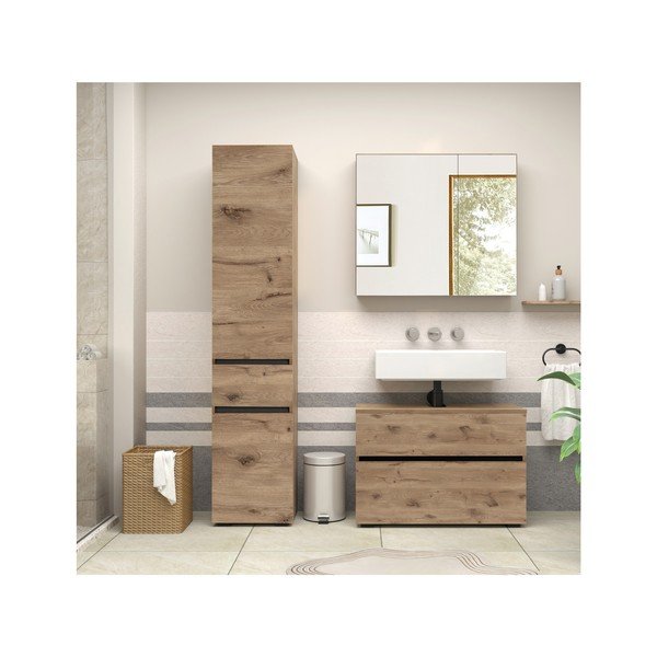 Skříňka pod umyvadlo v dekoru dubu v přírodní barvě 80x55 cm Wisla – Støraa-image-4