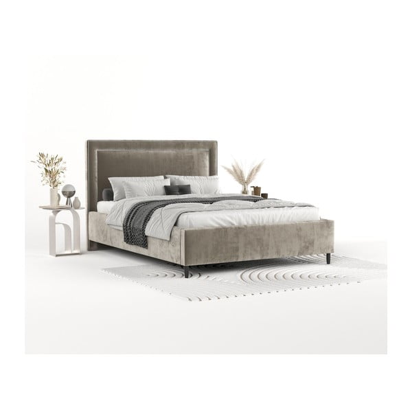 Béžová čalouněná dvoulůžková postel s úložným prostorem s roštem 180x200 cm Baleine – Maison de Rêve-image-1