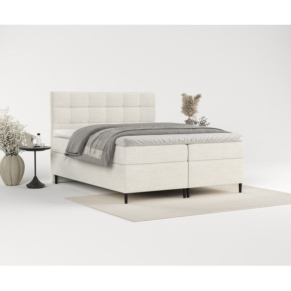 Krémová boxspring postel s úložným prostorem 140x200 cm Urbaneo – Maison de Rêve-image-4