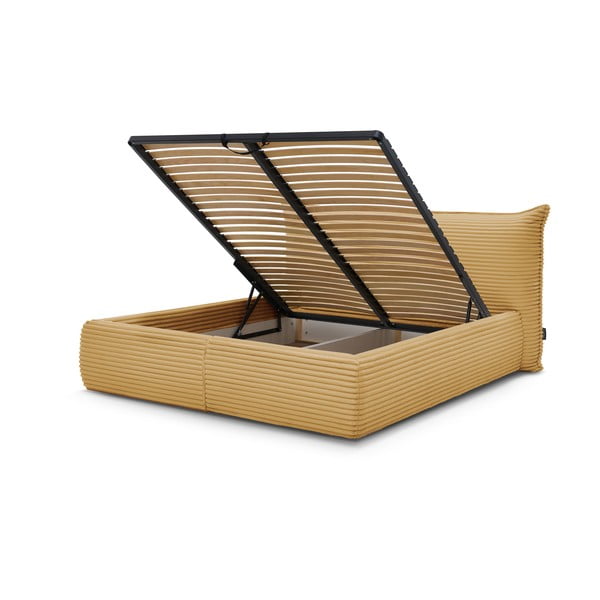 Žlutá čalouněná dvoulůžková postel s úložným prostorem a roštem 180x200 cm Jade – Bobochic Paris-image-3