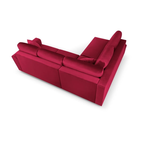 Červená sametová rozkládací/s úložným prostorem rohová pohovka (levý roh/do L) Kyoto – Cosmopolitan Design-image-4
