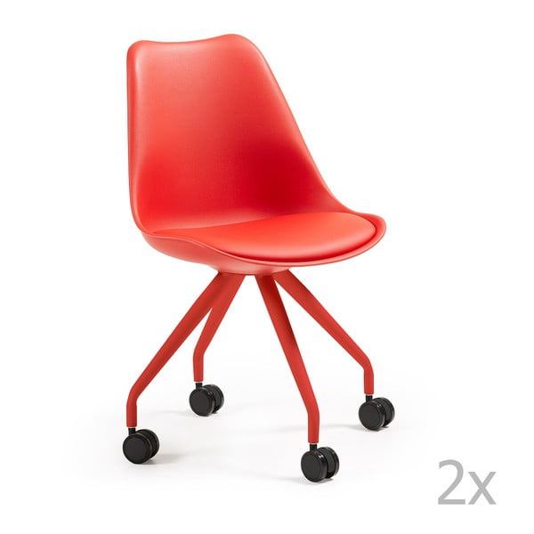 Sada 2 červených židlí na kolečkách La Forma Lars