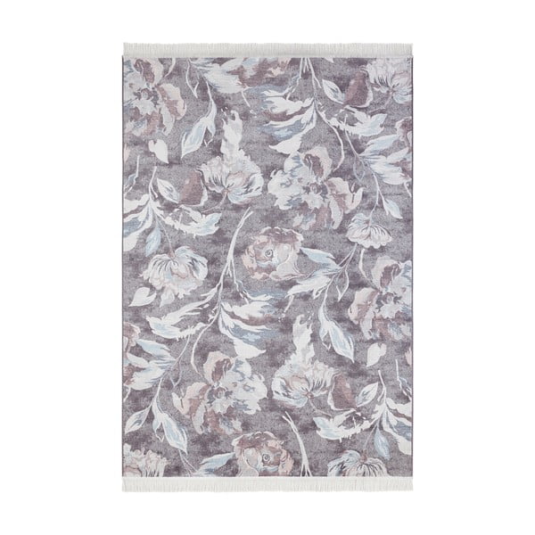 Šedý koberec s příměsí bavlny Nouristan Contemporary Flowers, 95 x 140 cm