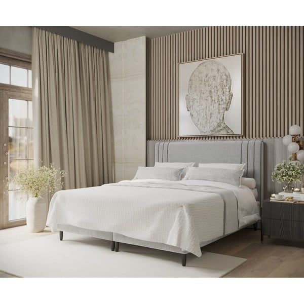 Šedá čalouněná dvoulůžková postel s úložným prostorem 140x200 cm Musca – Maison de Rêve-image-1