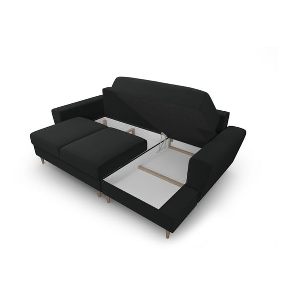 Černá sametová rozkládací/s úložným prostorem rohová pohovka (pravý roh/s lenoškou) Kyoto – Cosmopolitan Design-image-3