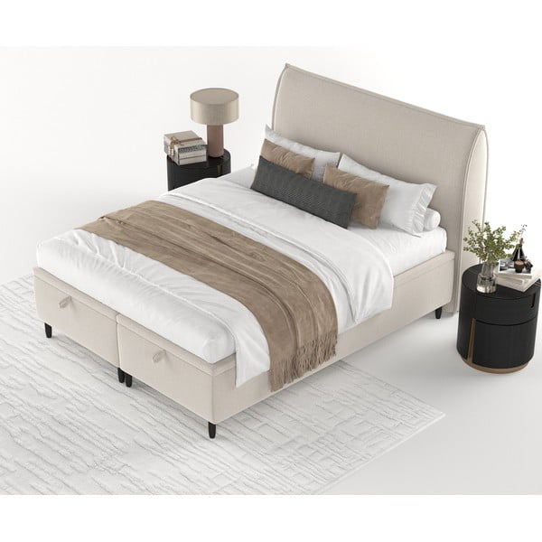 Béžová čalouněná dvoulůžková postel s úložným prostorem 160x200 cm Pearl – Maison de Rêve-image-4