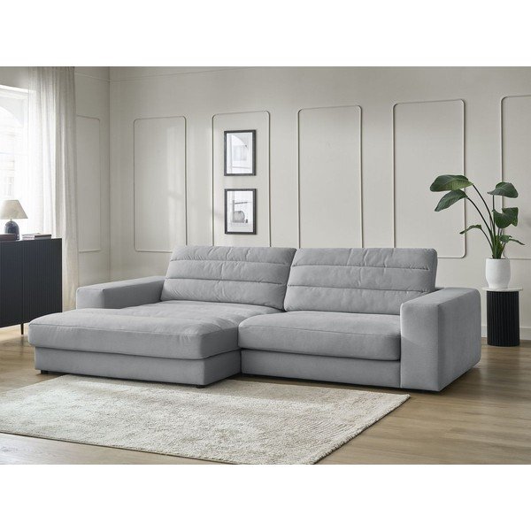 Světle šedá sametová rohová pohovka (levý roh/s lenoškou) Sierra – Bobochic Paris-image-1