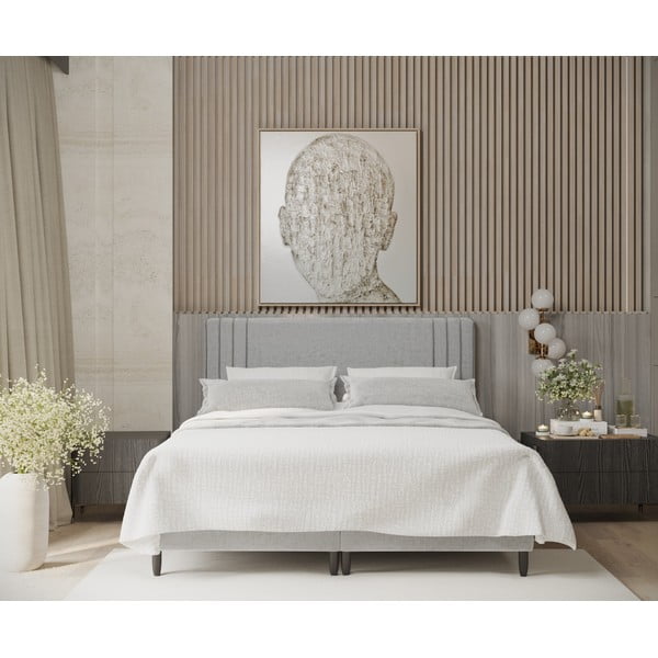 Šedá čalouněná dvoulůžková postel s úložným prostorem 140x200 cm Musca – Maison de Rêve-image-3