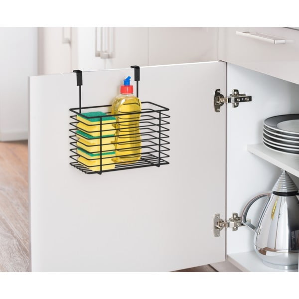 Černý závěsný kovový košík na kuchyňská dvířka Wenko Slim, výška 25 cm-image-2