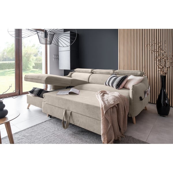 Béžová sametová rozkládací rohová pohovka (levý roh) Sweet Harmony – Miuform-image-4