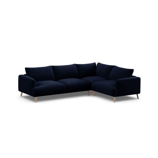 Tmavě modrá sametová rohová pohovka (pravý roh/do L) Naomi – Micadoni -image-2