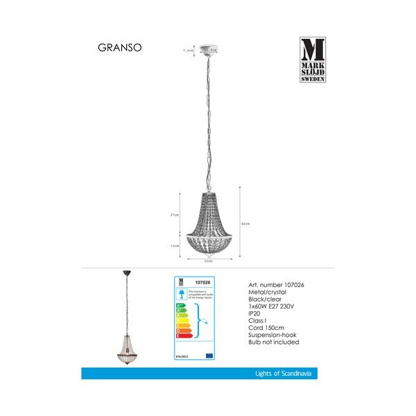 Černé závěsné svítidlo Markslöjd Granso, ⌀ 30 cm-image-2