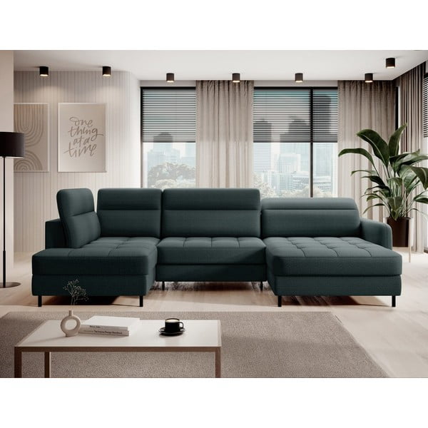 Zelená sametová rozkládací/s úložným prostorem rohová pohovka (levý roh/do "U") Berrto – ELTAP-image-1