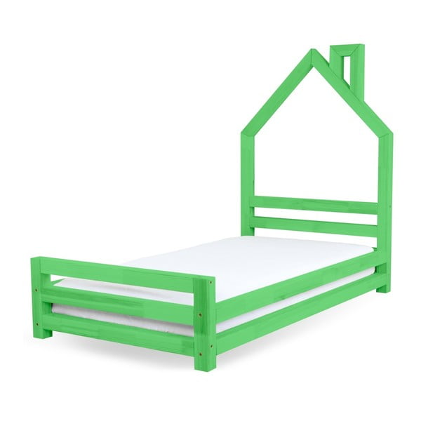 Dětská zelená postel z borovicového dřeva Benlemi Wally, 80 x 200 cm