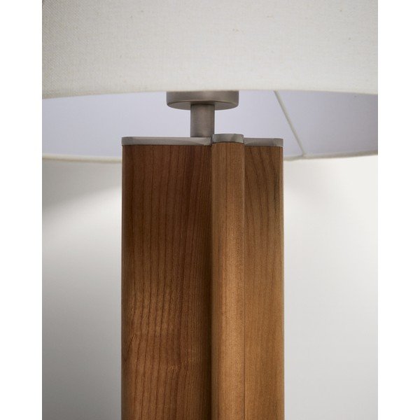 Bílá/hnědá stolní lampa z kaučukového dřeva s textilním stínidlem (výška 48 cm) Niani – Kave Home-image-4