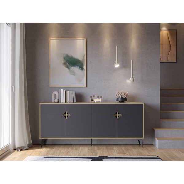 Nízká komoda v dekoru dubu v černo-přírodní barvě 185x79 cm Nola – Marckeric-image-1