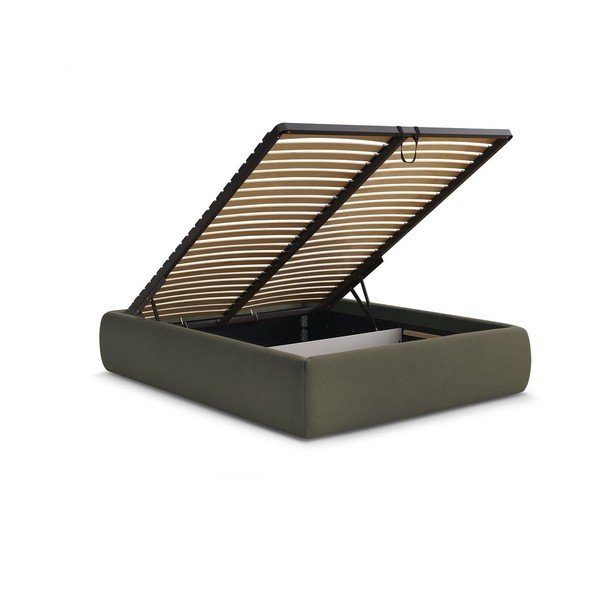 Tmavě zelená čalouněná dvoulůžková postel s úložným prostorem/bez čela s roštem 180x200 cm Inera – Bobochic Paris-image-3