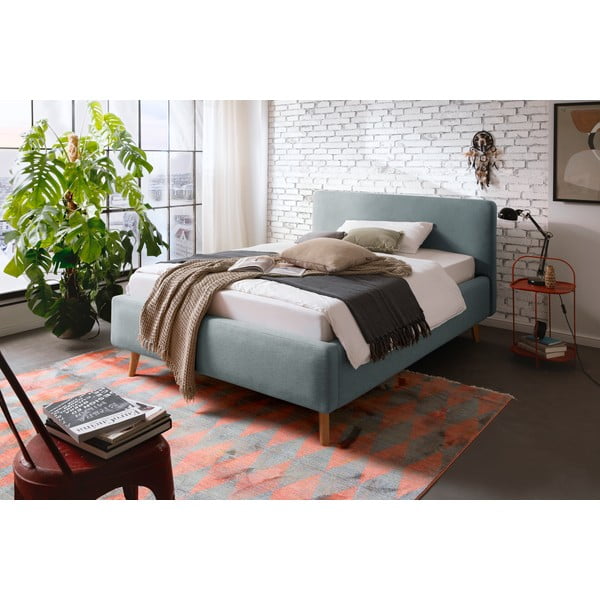 Šedomodrá čalouněná dvoulůžková postel s úložným prostorem s roštem 140x200 cm Mattis – Meise Möbel-image-1