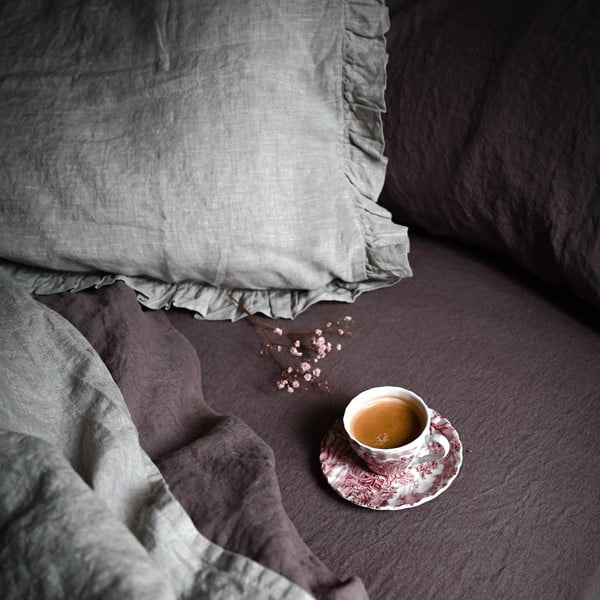 Růžovo-hnědé lněné prostěradlo 180x260 cm Ashes of Roses – Linen Tales-image-3