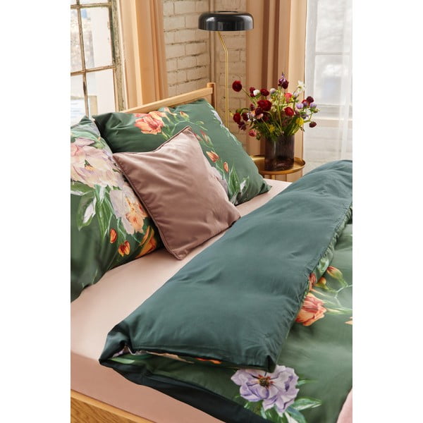 Tmavě zelené povlečení na dvoulůžko z bavlněného saténu Bonami Selection Floret, 200 x 220 cm-image-3