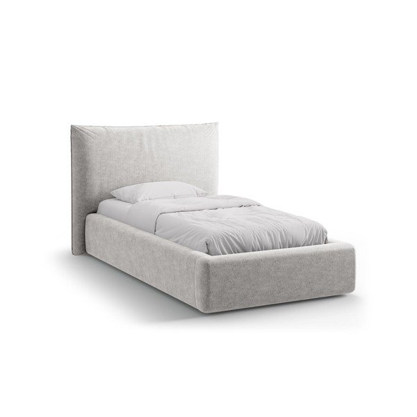 Světle šedá čalouněná jednolůžková postel s úložným prostorem s roštem 90x200 cm Kaelle – Micadoni 