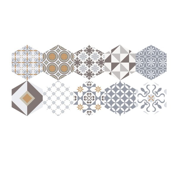 Sada 10 samolepek na podlahu Ambiance Floor Stickers Hexagons Juliana, 40 x 90 cm