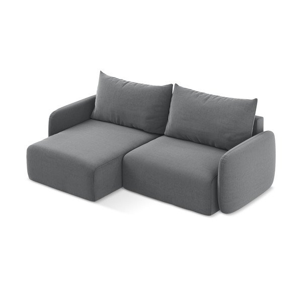 Šedá sametová rozkládací/s úložným prostorem rohová pohovka (levý roh/s lenoškou) Kalena – Makamii-image-3