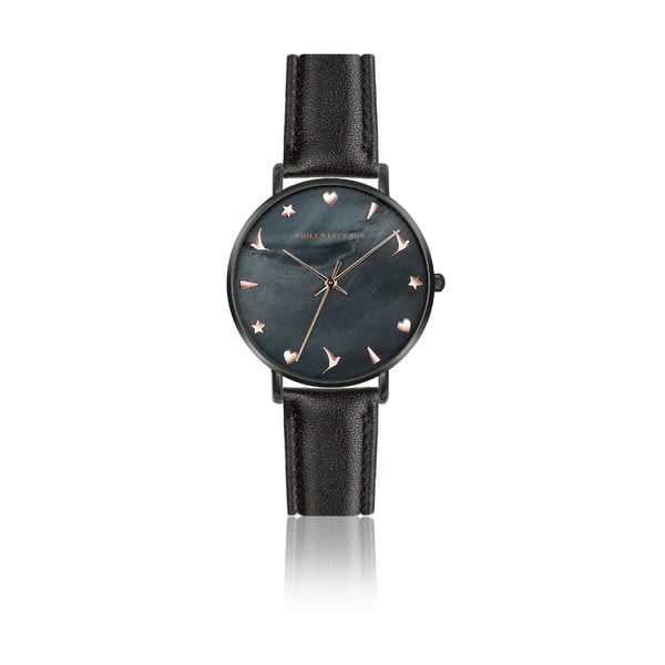 Dámské hodinky s matným černým páskem z pravé kůže Emily Westwood Noir
