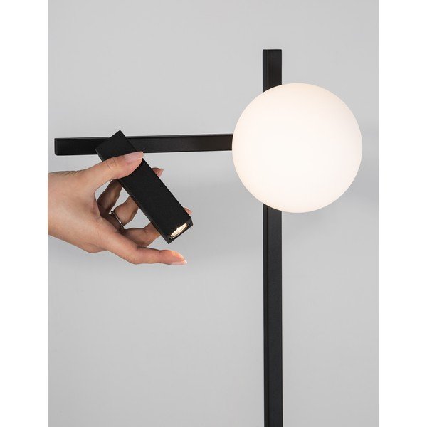 Bílá/černá kovová LED stojací lampa s ohybatelnou konstrukcí se skleněným stínidlem (výška 150 cm) Joline – Nova Luce-image-1