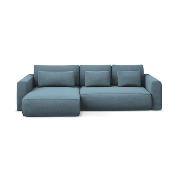 Světle modrá rozkládací/s úložným prostorem rohová pohovka (levý roh/s lenoškou) Kapua – Makamii