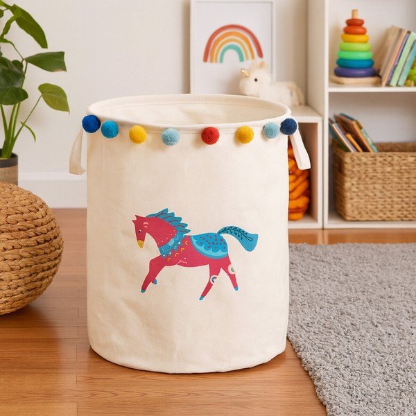 Bílý látkový dětský koš na hračky ø 38x48 cm Mimo Eclectic Horse – Premier Housewares-image-1