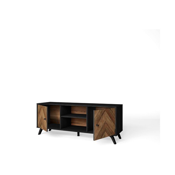 Černý TV stolek v dekoru ořechu 136x53 cm Chevrons - Marckeric-image-2