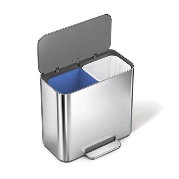 Odpadkový koš na tříděný odpad/nášlapný z nerezové oceli v matně stříbrné barvě 15 l Dual Mini – simplehuman-image-4
