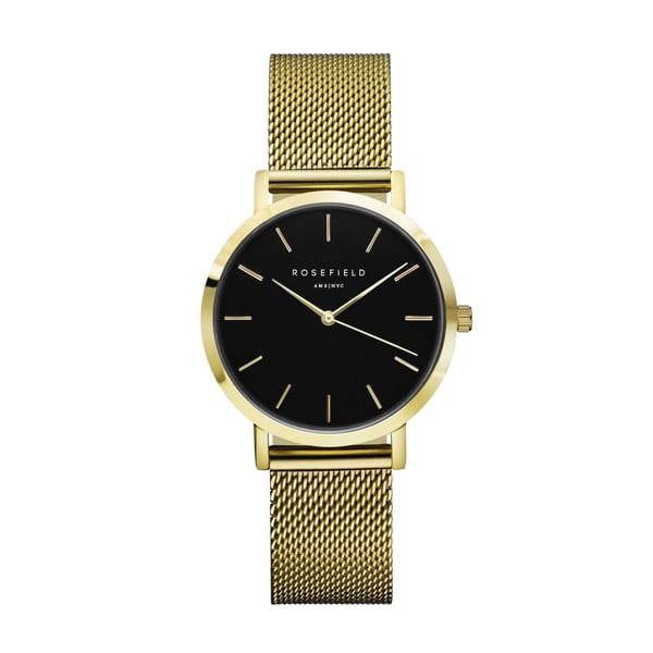 Zlaté dámské hodinky s černým ciferníkem Rosefield The Tribeca