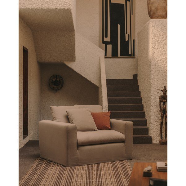 Antracitové lněné křeslo Nora – Kave Home-image-1