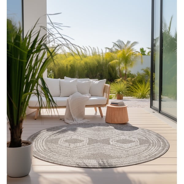 Krémovo-hnědý kulatý venkovní koberec ø 100 cm Gemini – Elle Decoration-image-3