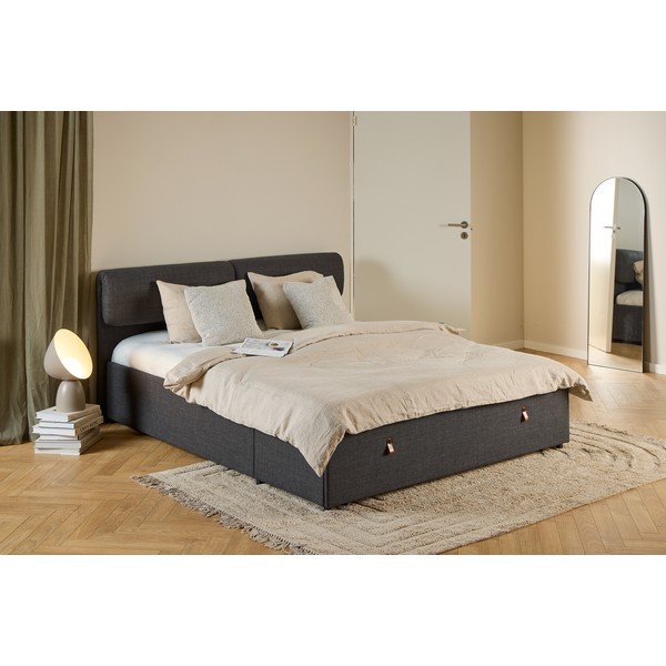Tmavě šedá čalouněná dvoulůžková postel s úložným prostorem s roštem 160x200 cm Calvi – Actona-image-1